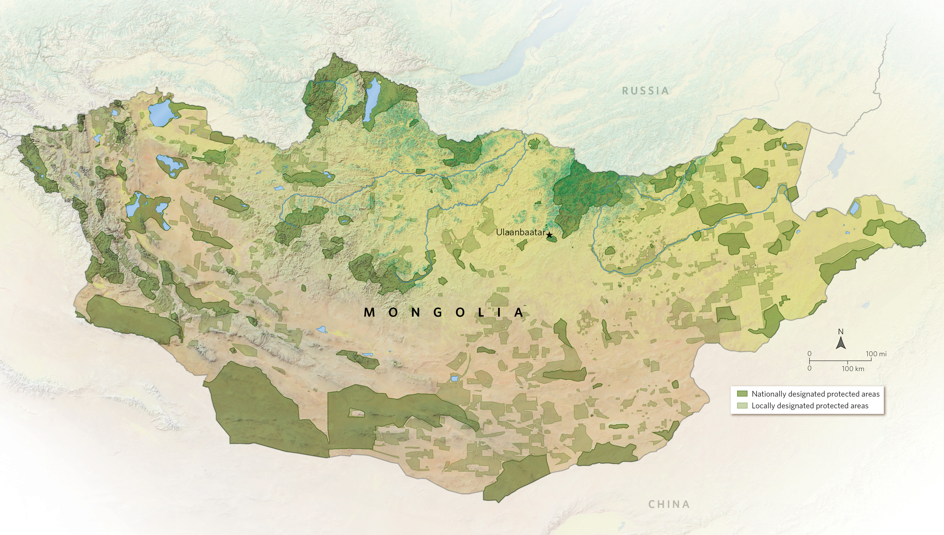 Map of protected lands in Mongolia